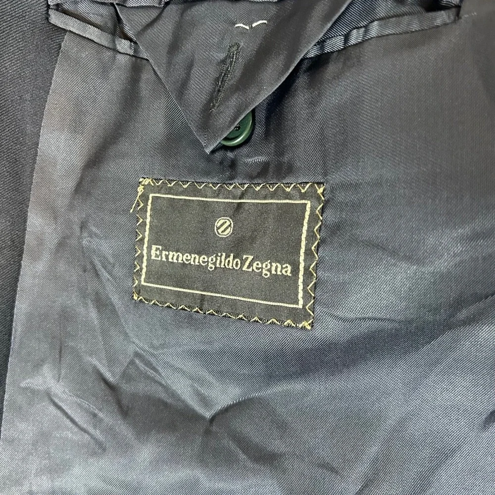 Ermenegildo Zegna Mens Navy Blue Double Breasted Super 100s Wool Blazer 